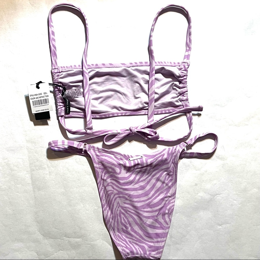 Kendall & Kylie Lilac Abstract Tiger Print Bandeau Bikini Set Size Large - Picture 2 of 7